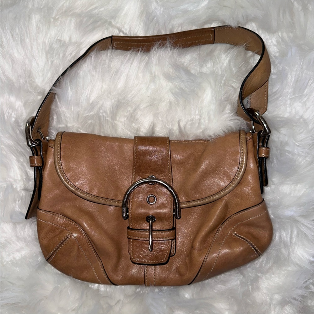 Coach compact brown leather shoulder bag w/ silver hardware
